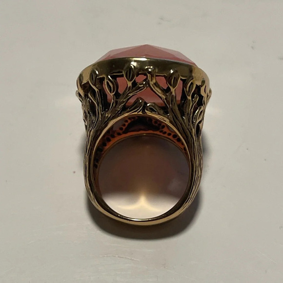 Barse Bold Peach Adventurine Faceted Bronze Statement Ring Women’s 7 - Picture 4 of 4